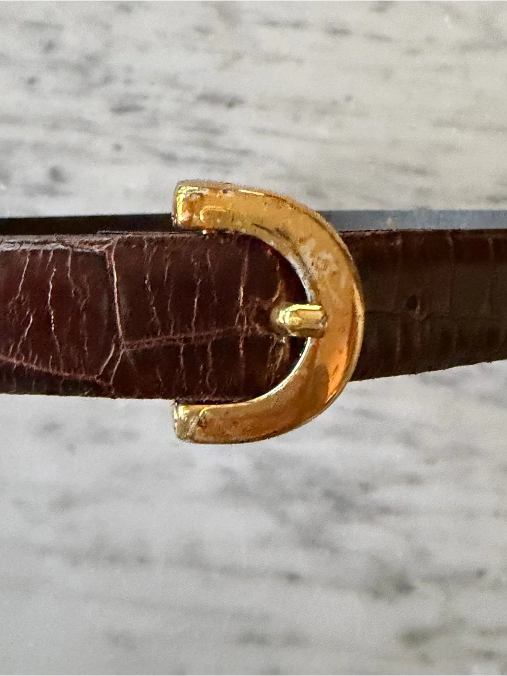 Made in Italy Chocolate Brown Crocodile Embossed Leather Belt Gold Buckle S